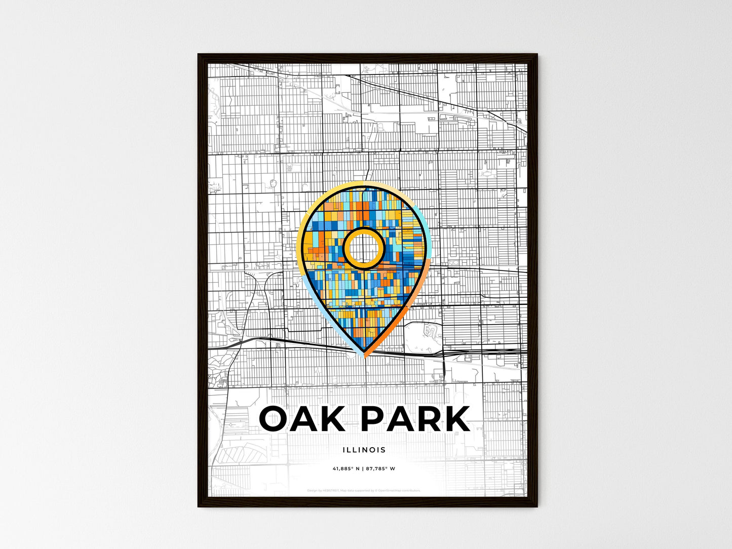OAK PARK ILLINOIS minimal art map with a colorful icon. Style 1