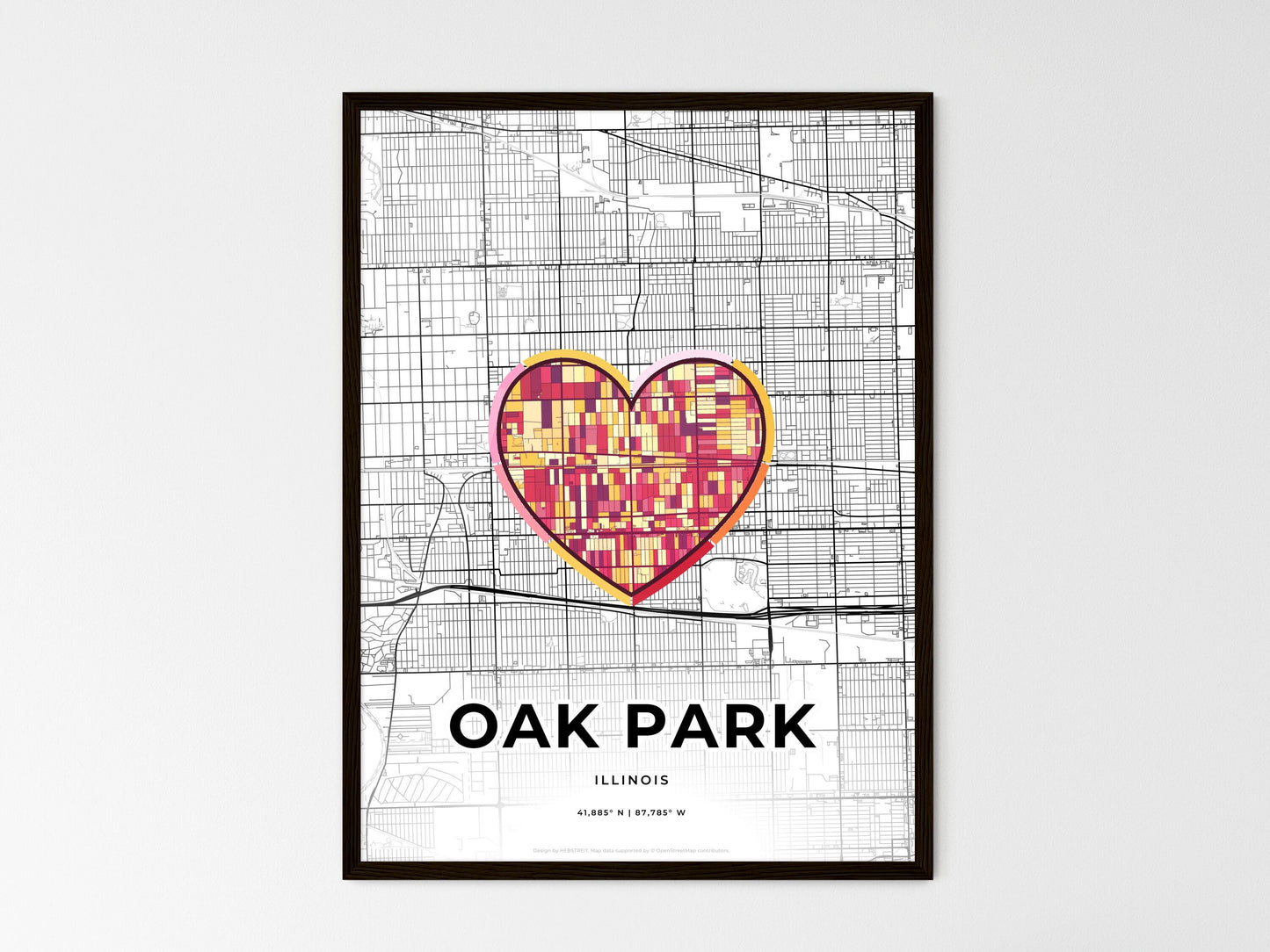 OAK PARK ILLINOIS minimal art map with a colorful icon. Style 2