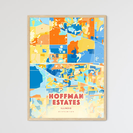 Colorful HOFFMAN ESTATES ILLINOIS Fine Art Map Blue Orange