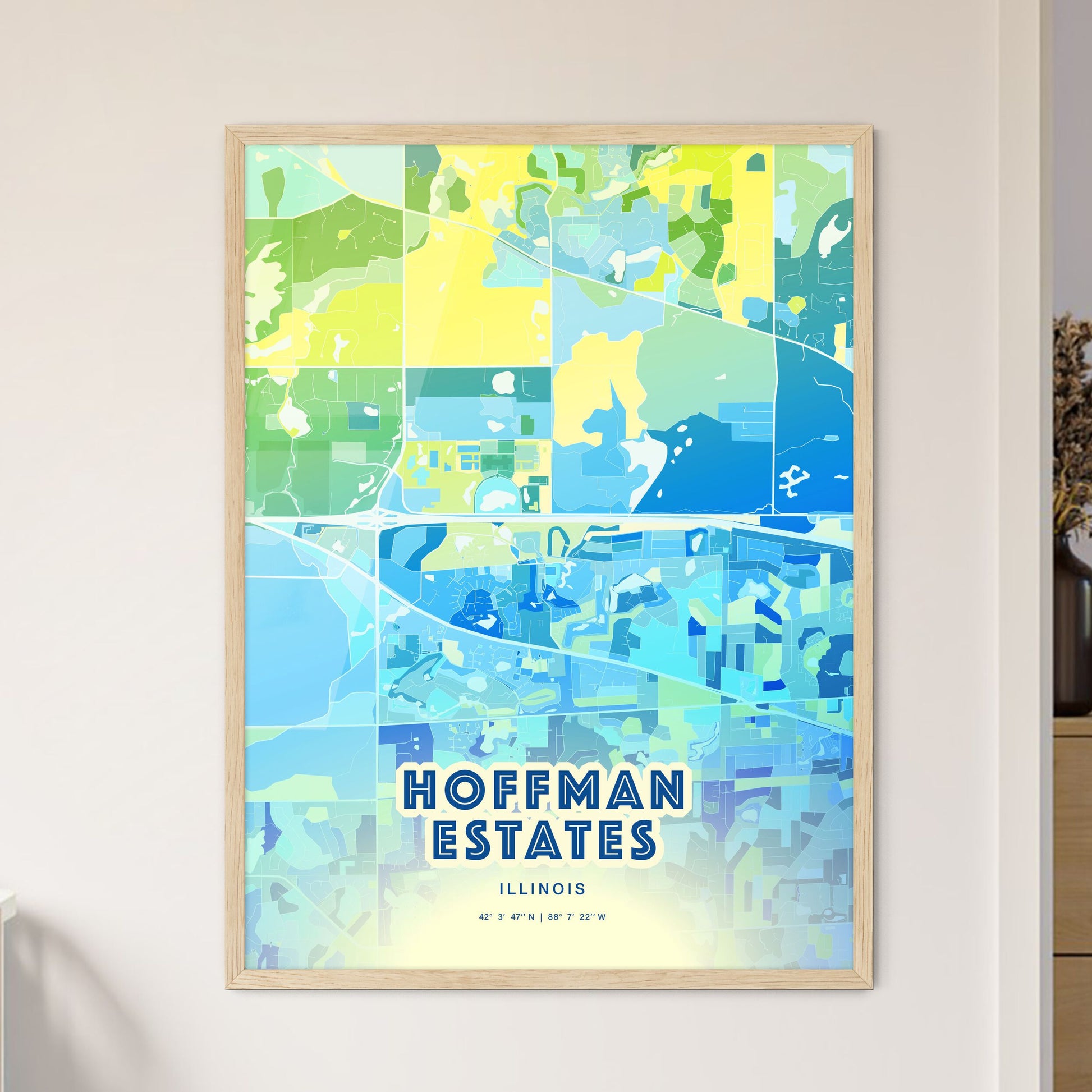 Colorful HOFFMAN ESTATES ILLINOIS Fine Art Map Cool Blue