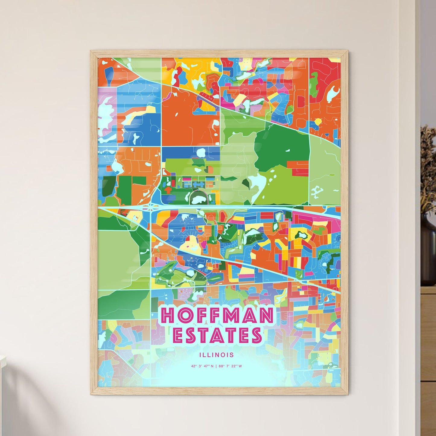 Colorful HOFFMAN ESTATES ILLINOIS Fine Art Map Crazy Colors