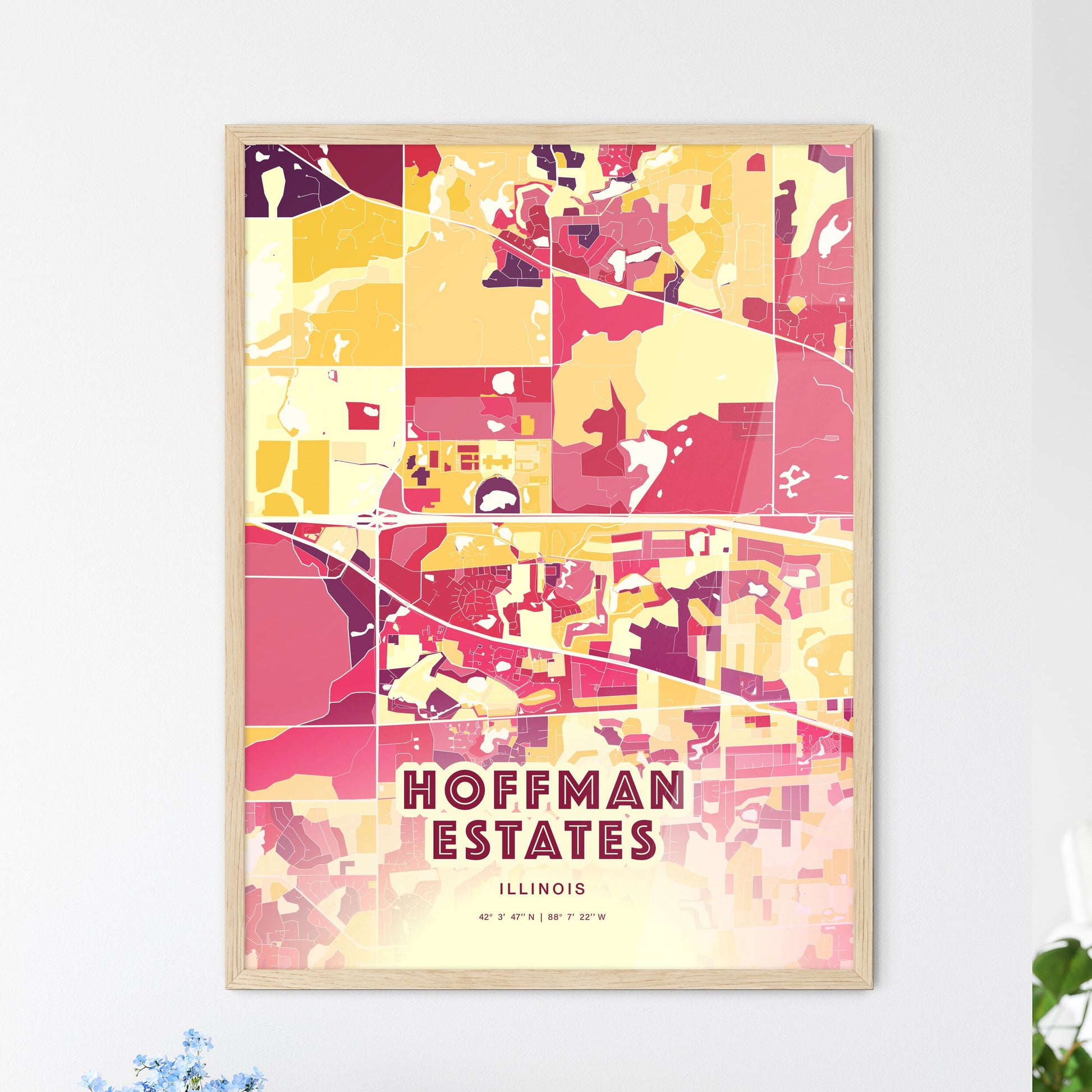 Colorful HOFFMAN ESTATES ILLINOIS Fine Art Map Hot Red