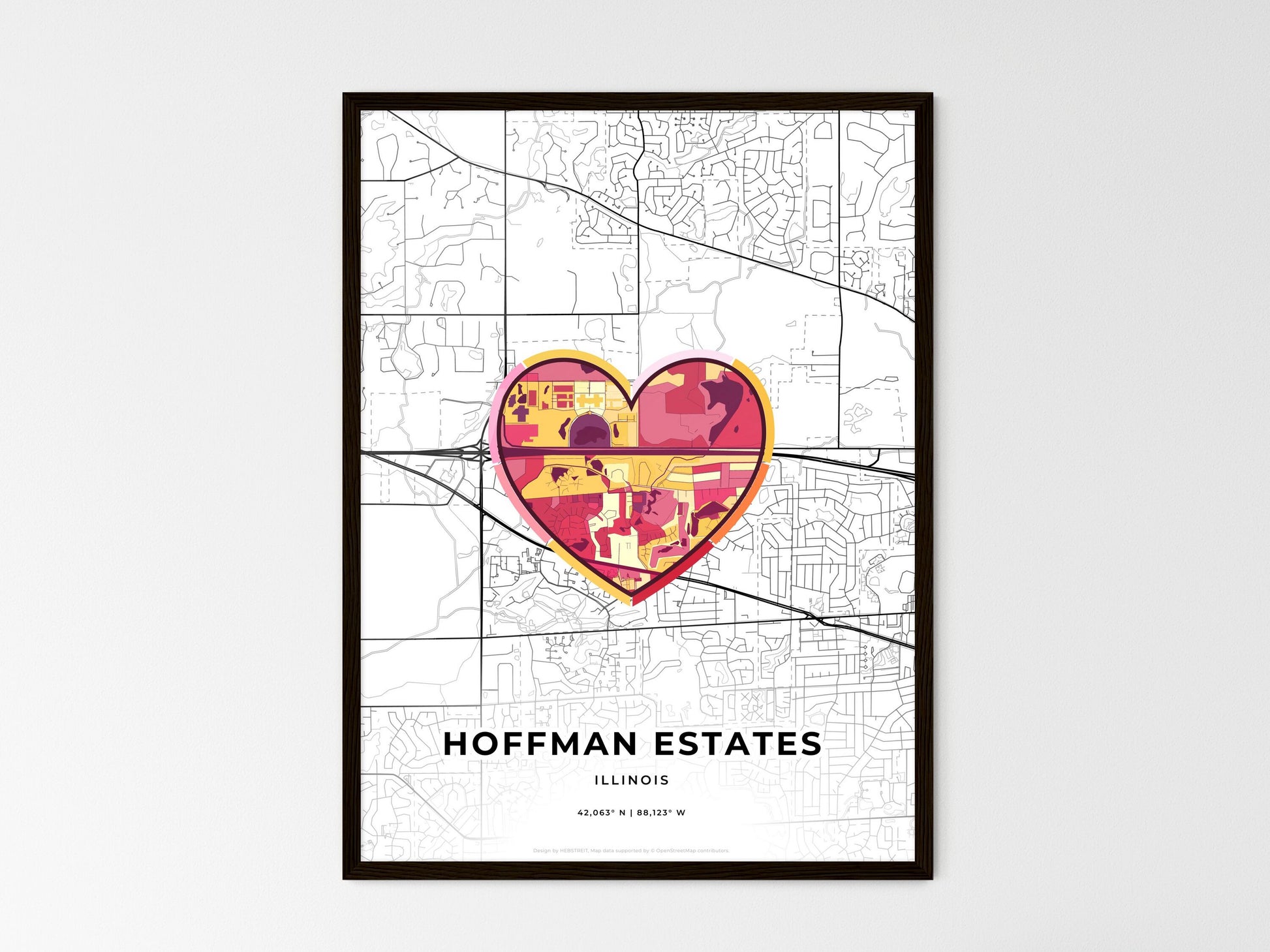 HOFFMAN ESTATES ILLINOIS minimal art map with a colorful icon. Where it all began, Couple map gift. Style 2
