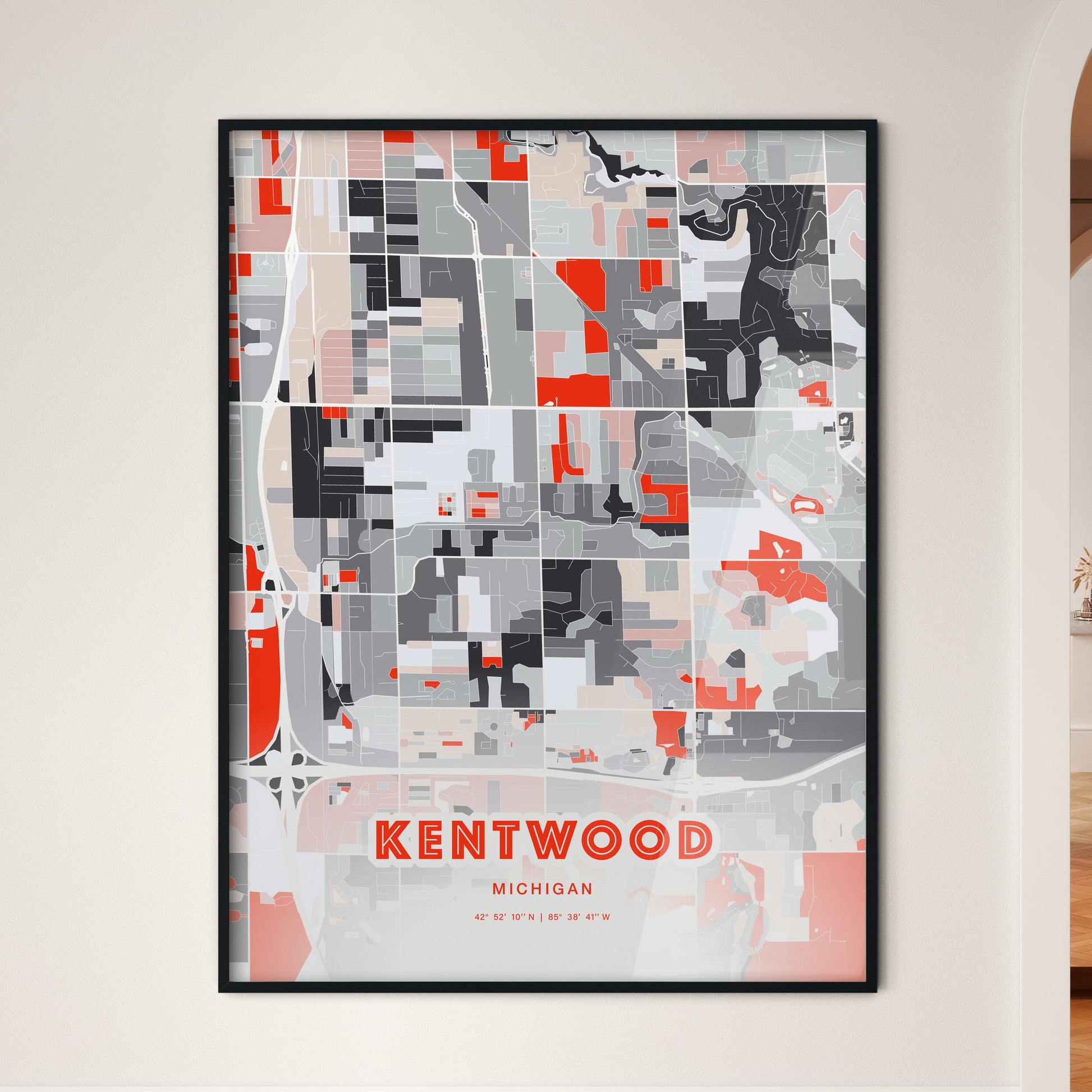 Colorful KENTWOOD MICHIGAN Fine Art Map Modern