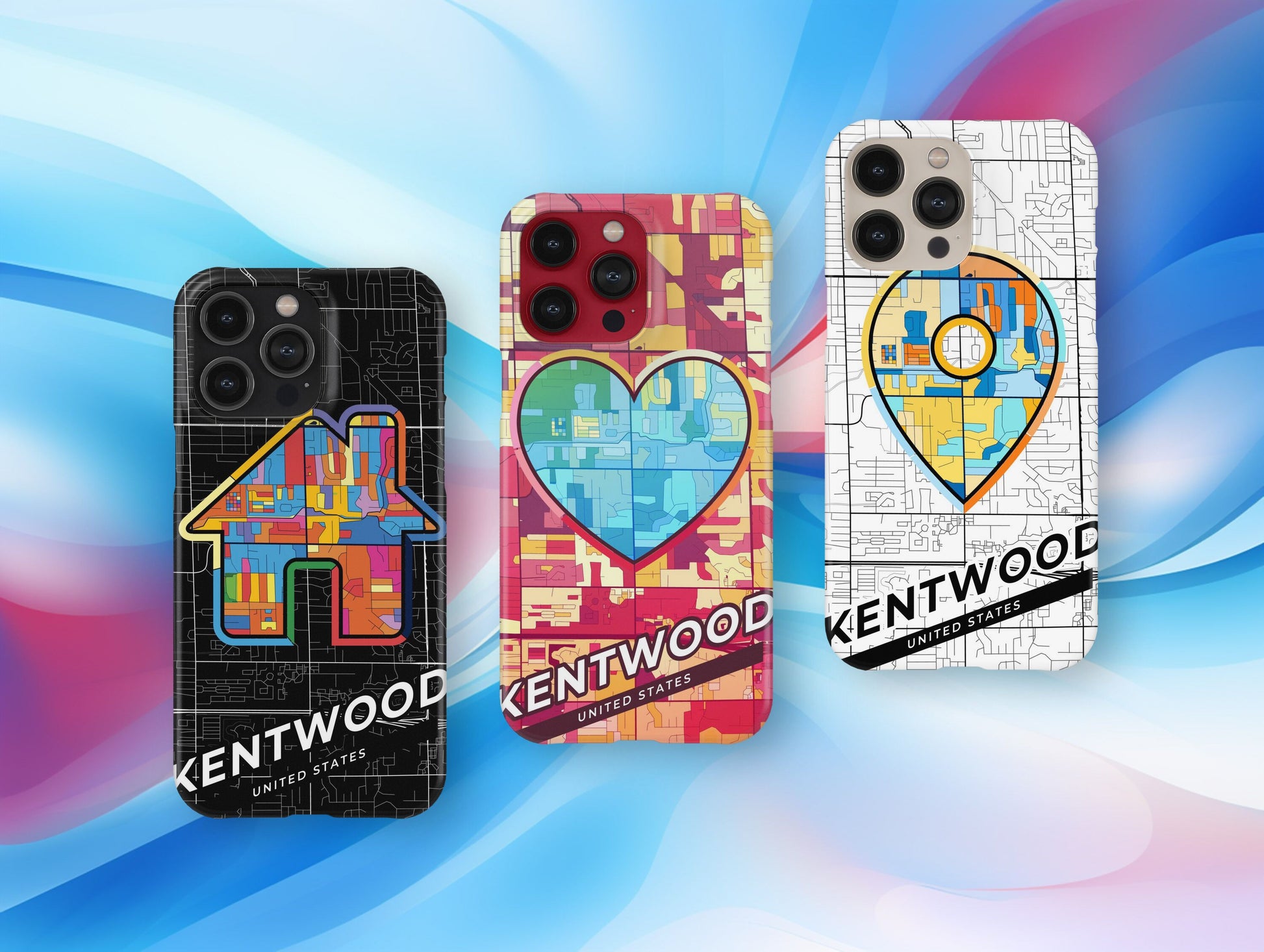 Kentwood Michigan slim phone case with colorful icon. Birthday, wedding or housewarming gift. Couple match cases.