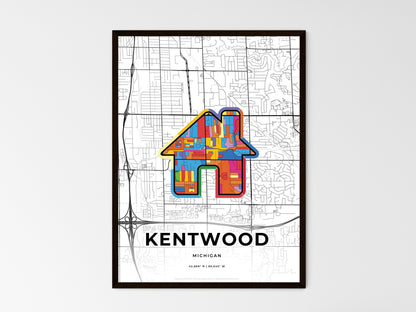 KENTWOOD MICHIGAN minimal art map with a colorful icon. Where it all began, Couple map gift. Style 3