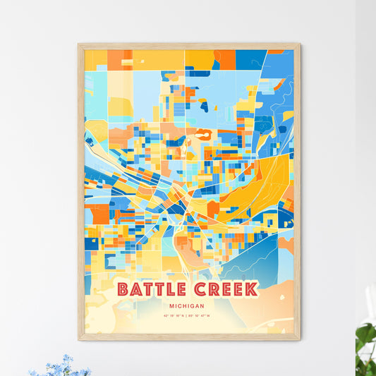 Colorful BATTLE CREEK MICHIGAN Fine Art Map Blue Orange