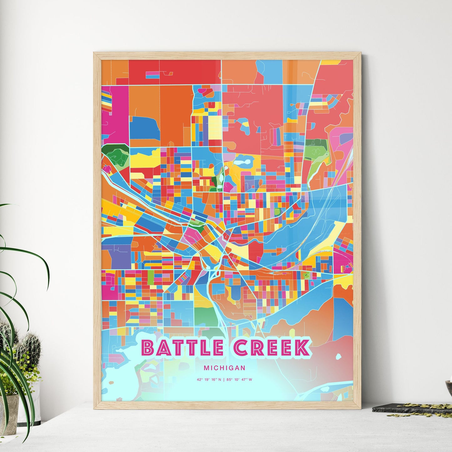 Colorful BATTLE CREEK MICHIGAN Fine Art Map Crazy Colors