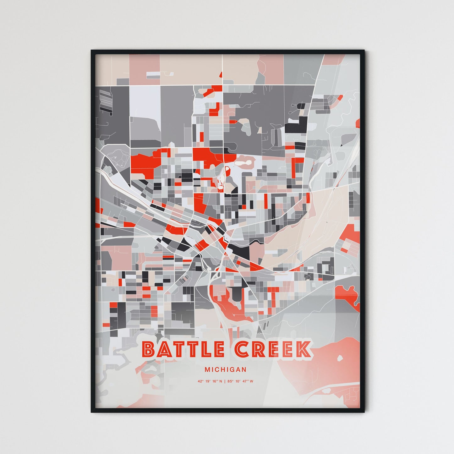 Colorful BATTLE CREEK MICHIGAN Fine Art Map Modern