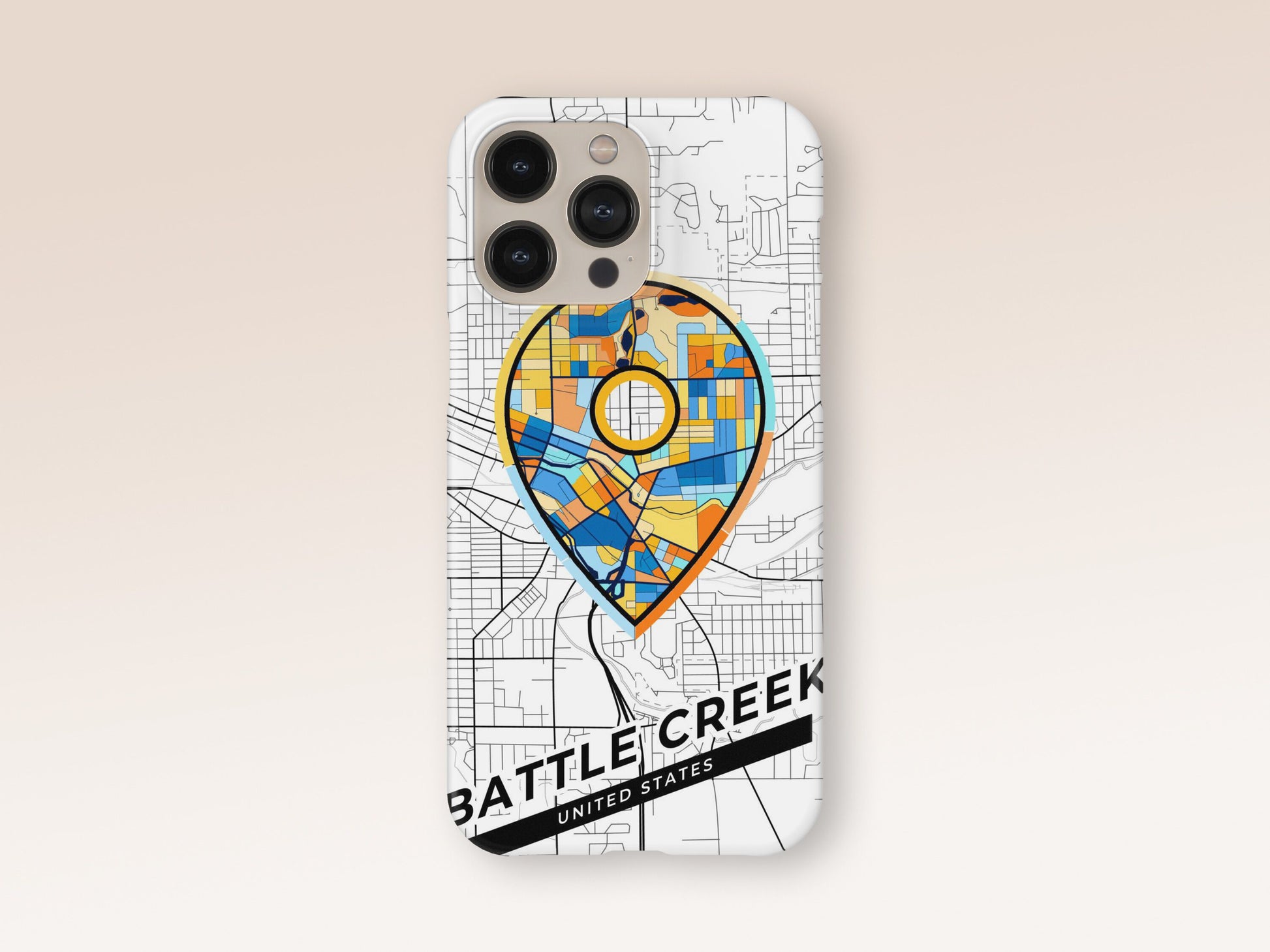 Battle Creek Michigan slim phone case with colorful icon. Birthday, wedding or housewarming gift. Couple match cases. 1