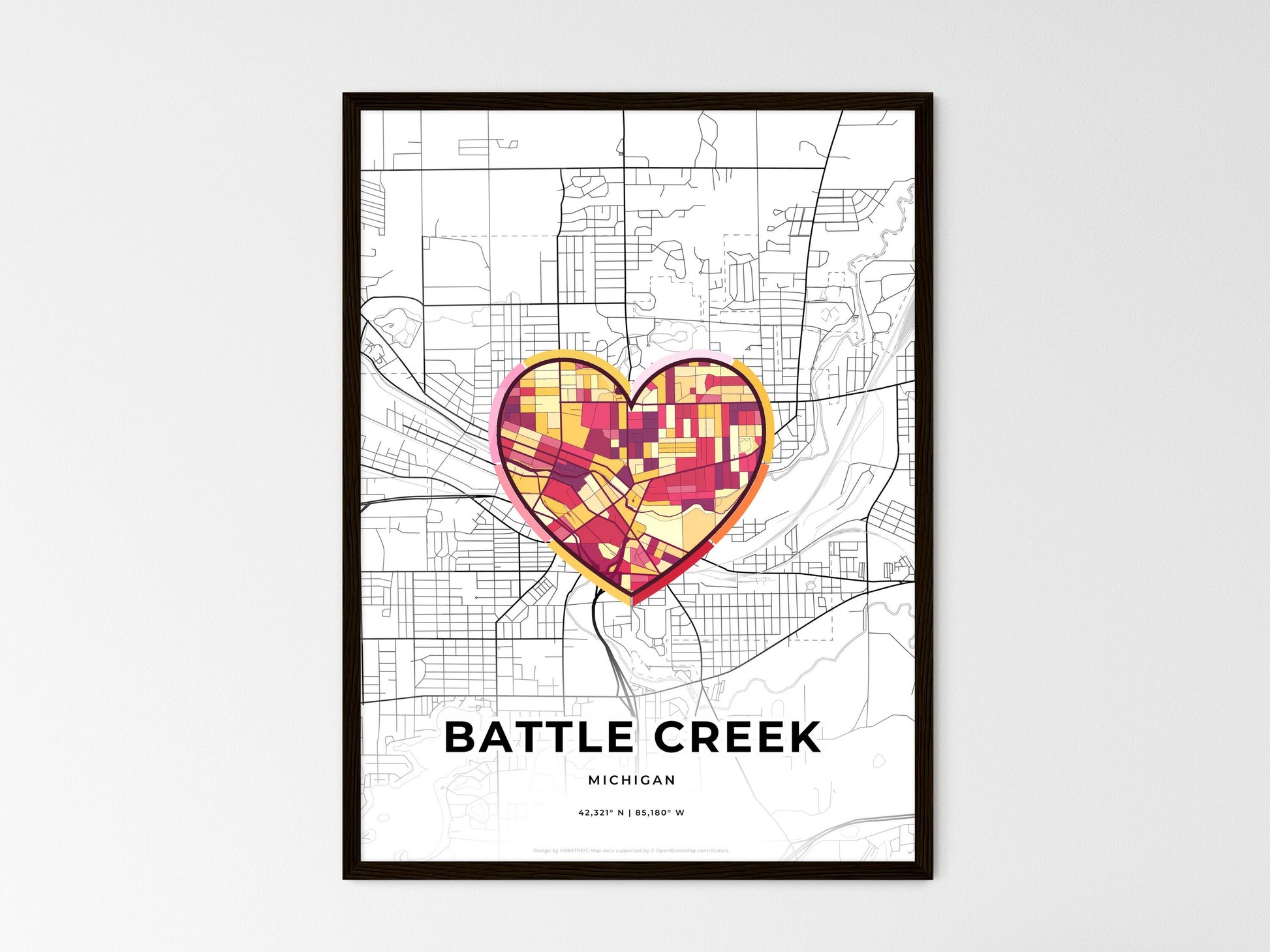 BATTLE CREEK MICHIGAN minimal art map with a colorful icon. Where it all began, Couple map gift. Style 2