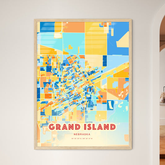 Colorful GRAND ISLAND NEBRASKA Fine Art Map Blue Orange