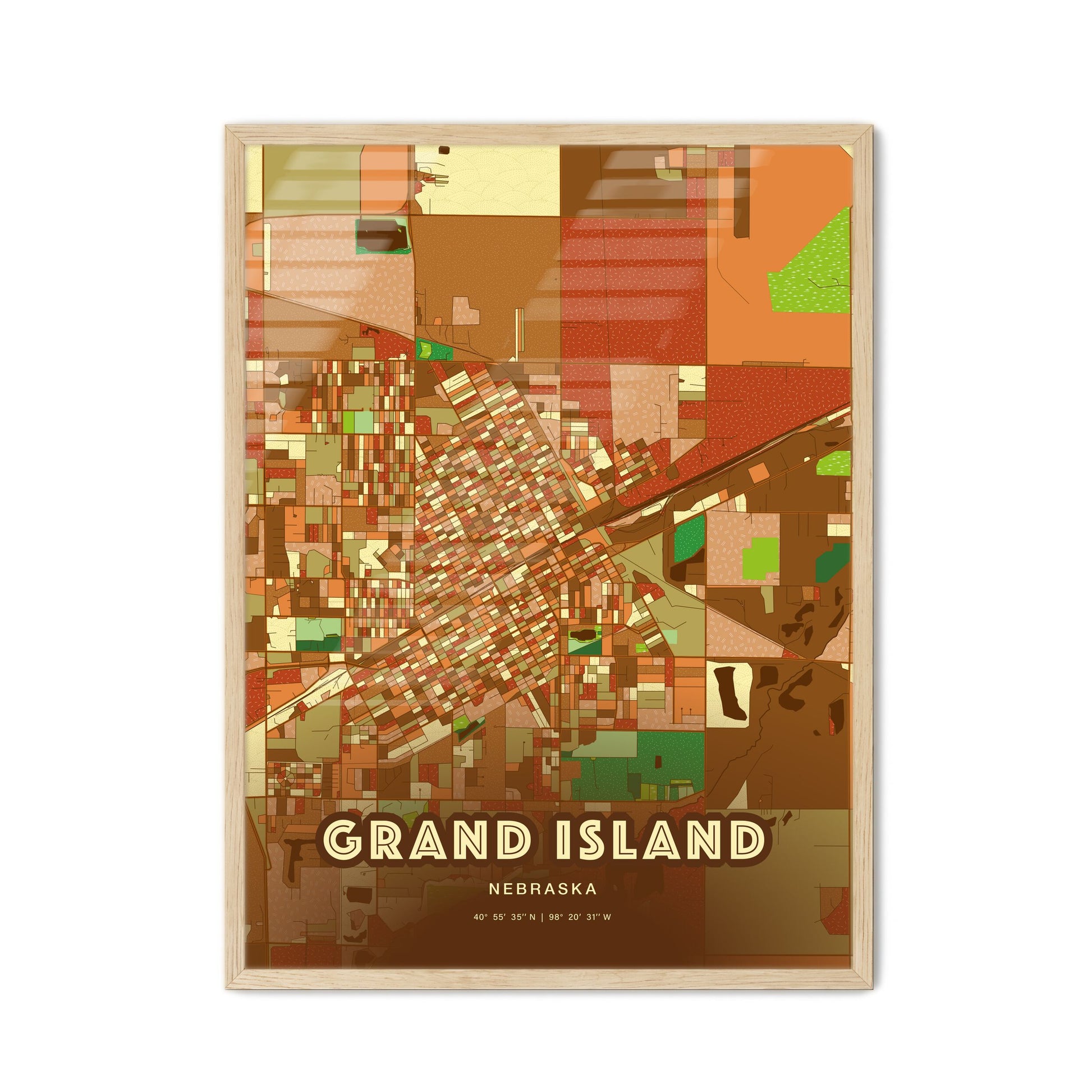 Colorful GRAND ISLAND NEBRASKA Fine Art Map Farmhouse