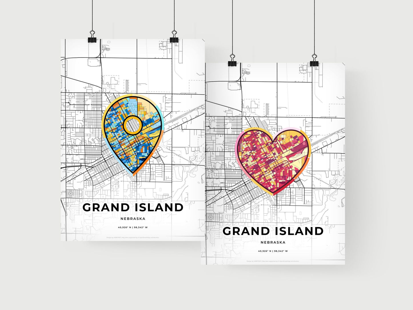 GRAND ISLAND NEBRASKA minimal art map with a colorful icon. Where it all began, Couple map gift.