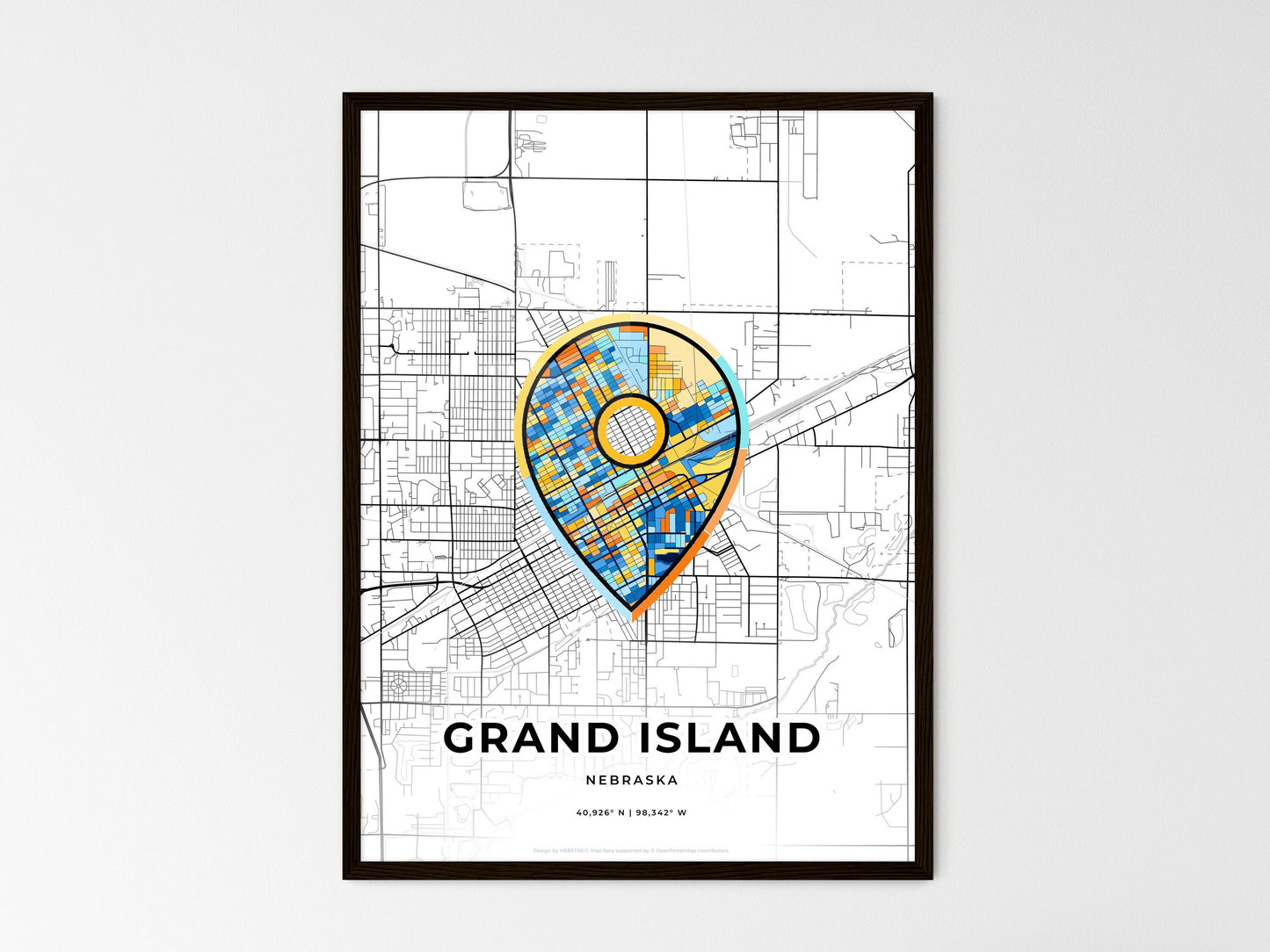 GRAND ISLAND NEBRASKA minimal art map with a colorful icon. Where it all began, Couple map gift. Style 1