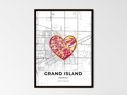 GRAND ISLAND NEBRASKA minimal art map with a colorful icon. Where it all began, Couple map gift. Style 2