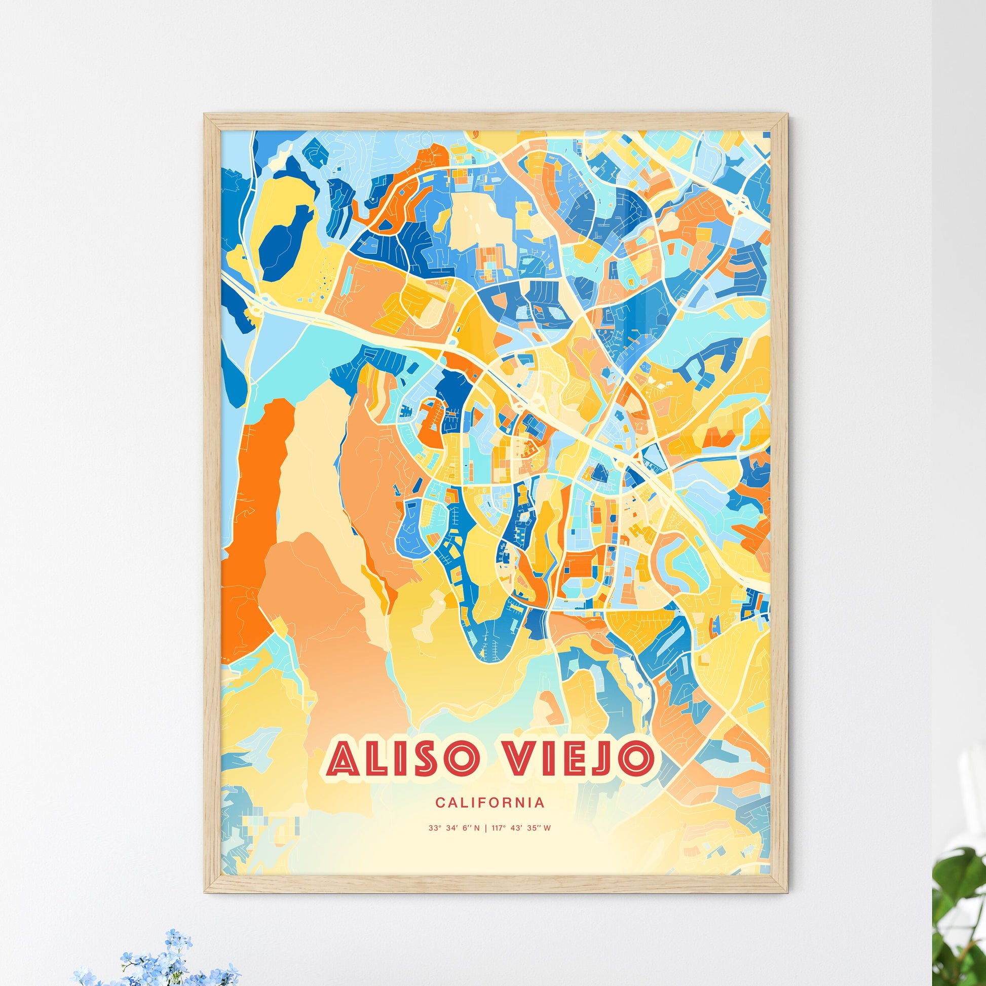 Colorful ALISO VIEJO CALIFORNIA Fine Art Map Blue Orange