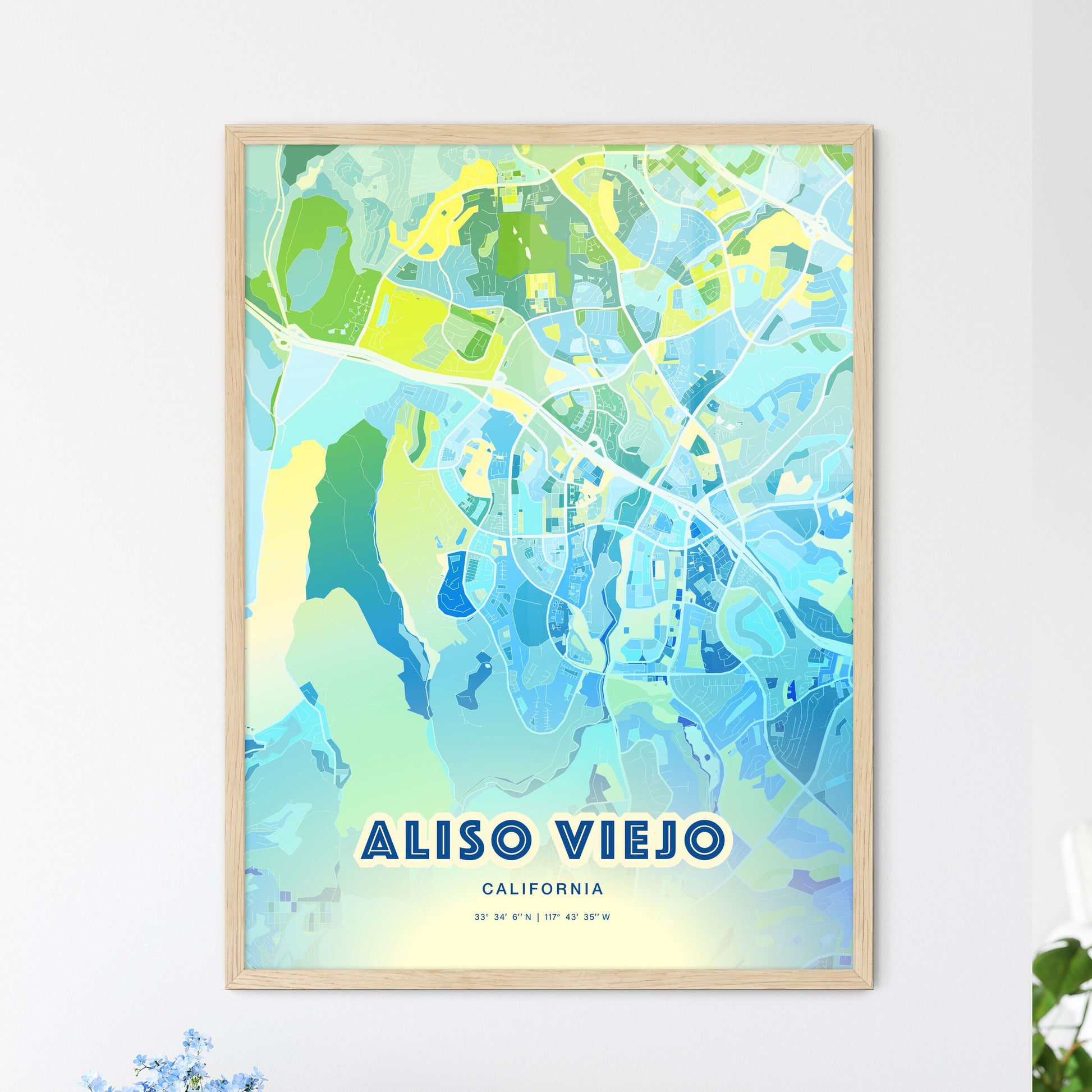 Colorful ALISO VIEJO CALIFORNIA Fine Art Map Cool Blue