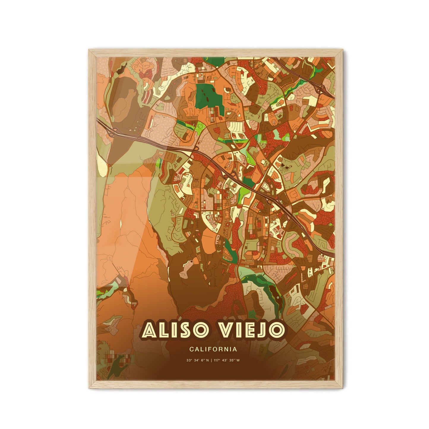 Colorful ALISO VIEJO CALIFORNIA Fine Art Map Farmhouse