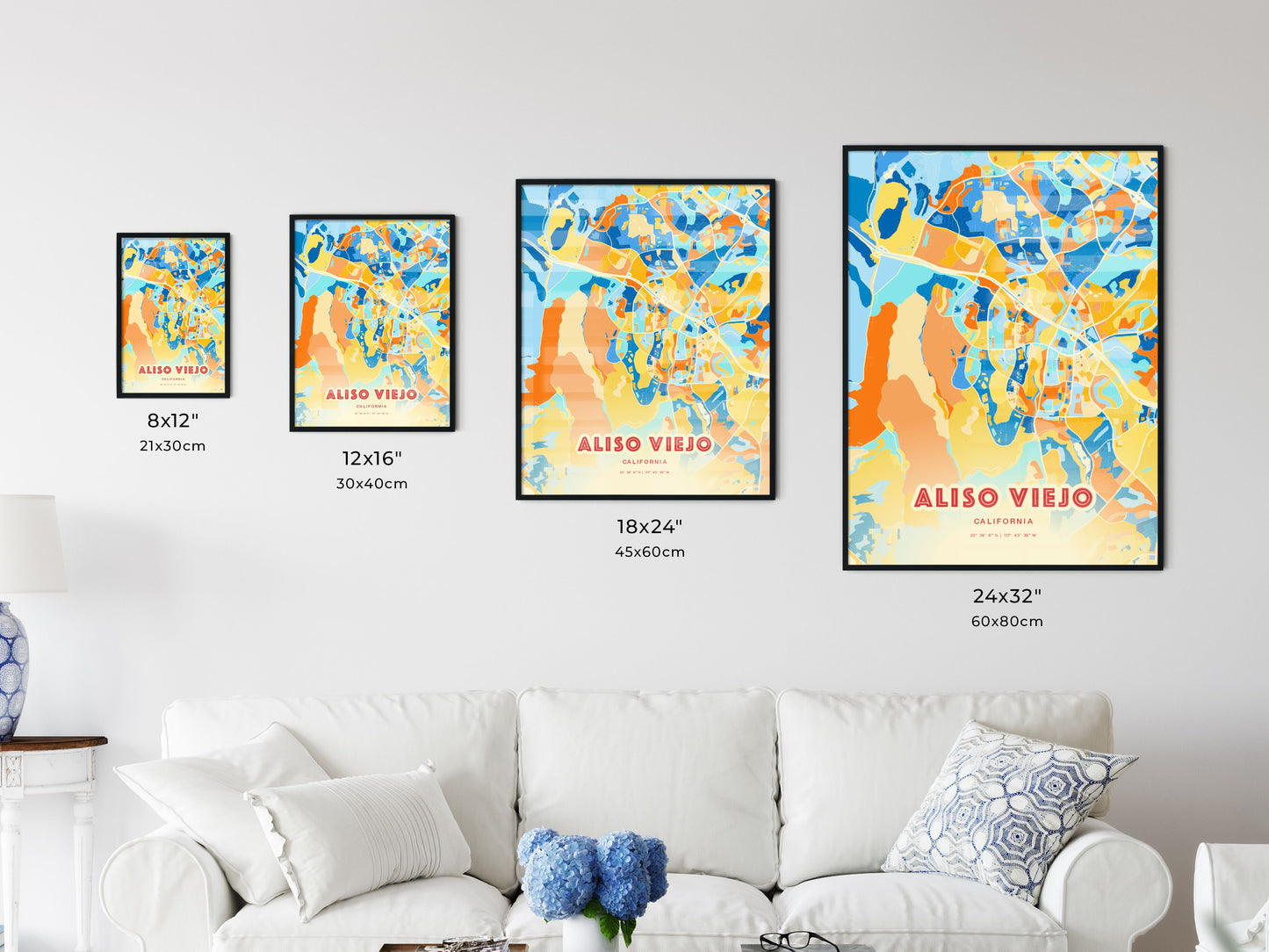 Colorful ALISO VIEJO CALIFORNIA Fine Art Map Blue Orange