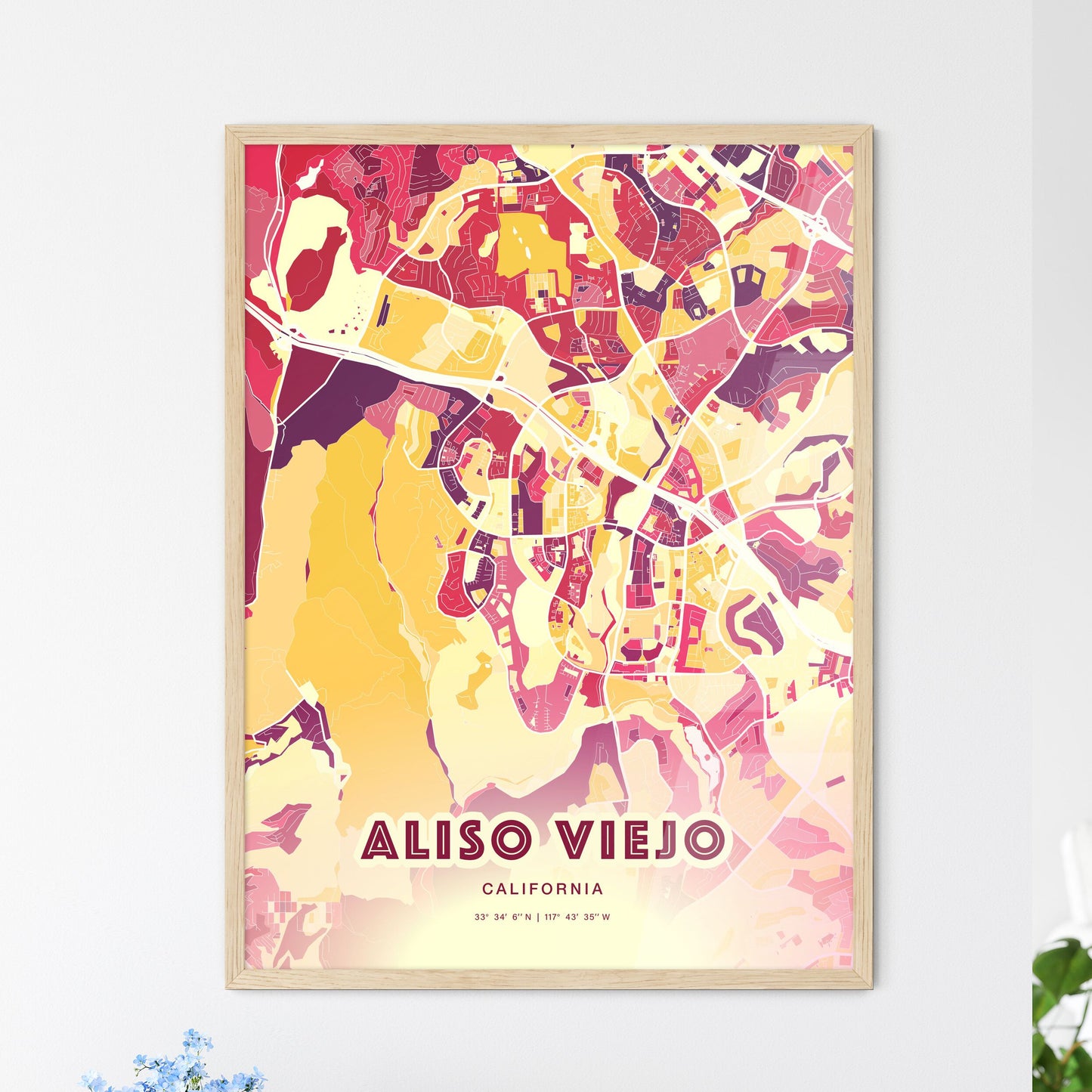 Colorful ALISO VIEJO CALIFORNIA Fine Art Map Hot Red