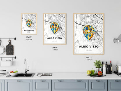 ALISO VIEJO CALIFORNIA minimal art map with a colorful icon. Where it all began, Couple map gift.