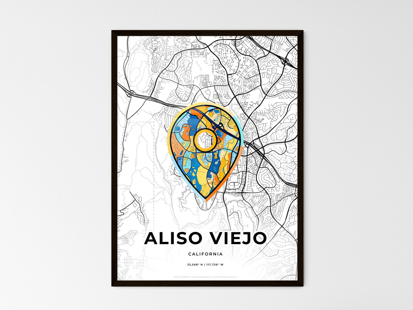 ALISO VIEJO CALIFORNIA minimal art map with a colorful icon. Where it all began, Couple map gift. Style 1