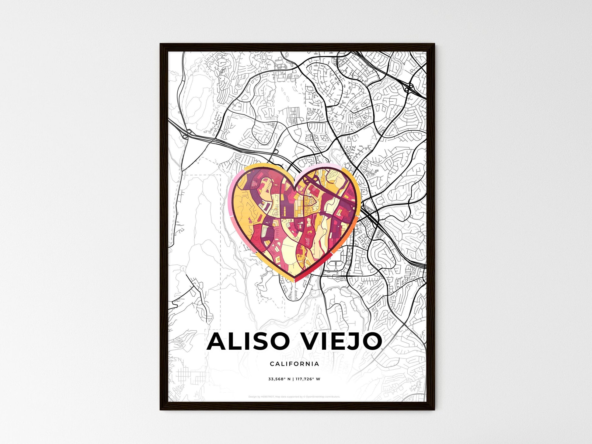 ALISO VIEJO CALIFORNIA minimal art map with a colorful icon. Where it all began, Couple map gift. Style 2