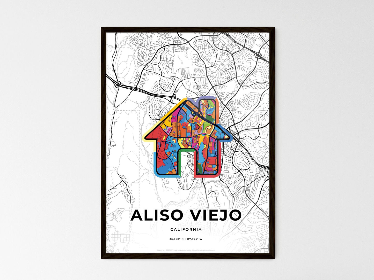 ALISO VIEJO CALIFORNIA minimal art map with a colorful icon. Where it all began, Couple map gift. Style 3