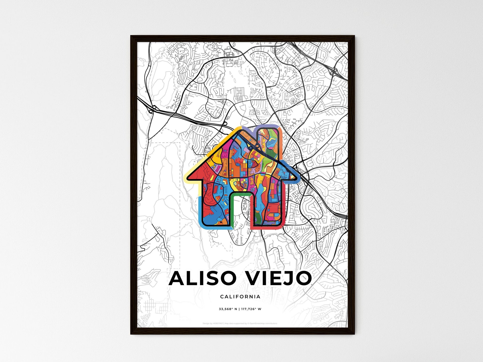 ALISO VIEJO CALIFORNIA minimal art map with a colorful icon. Where it all began, Couple map gift. Style 3