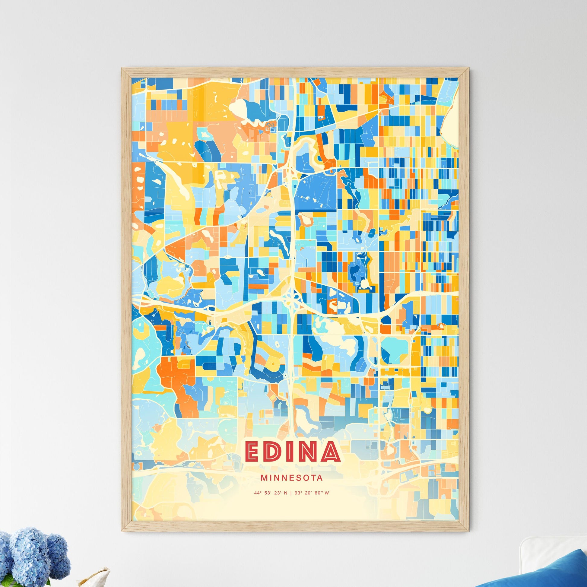 Colorful EDINA MINNESOTA Fine Art Map Blue Orange