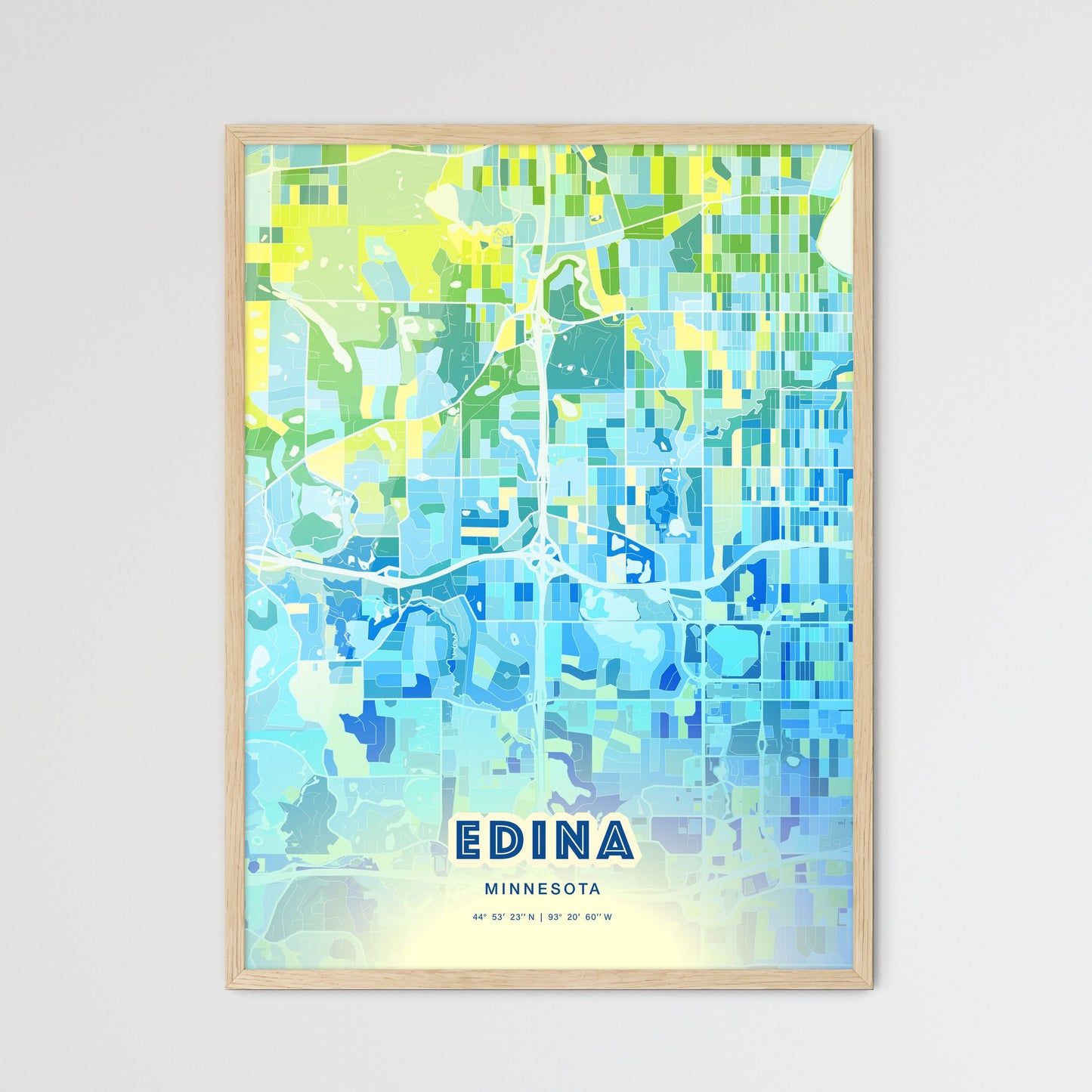 Colorful EDINA MINNESOTA Fine Art Map Cool Blue