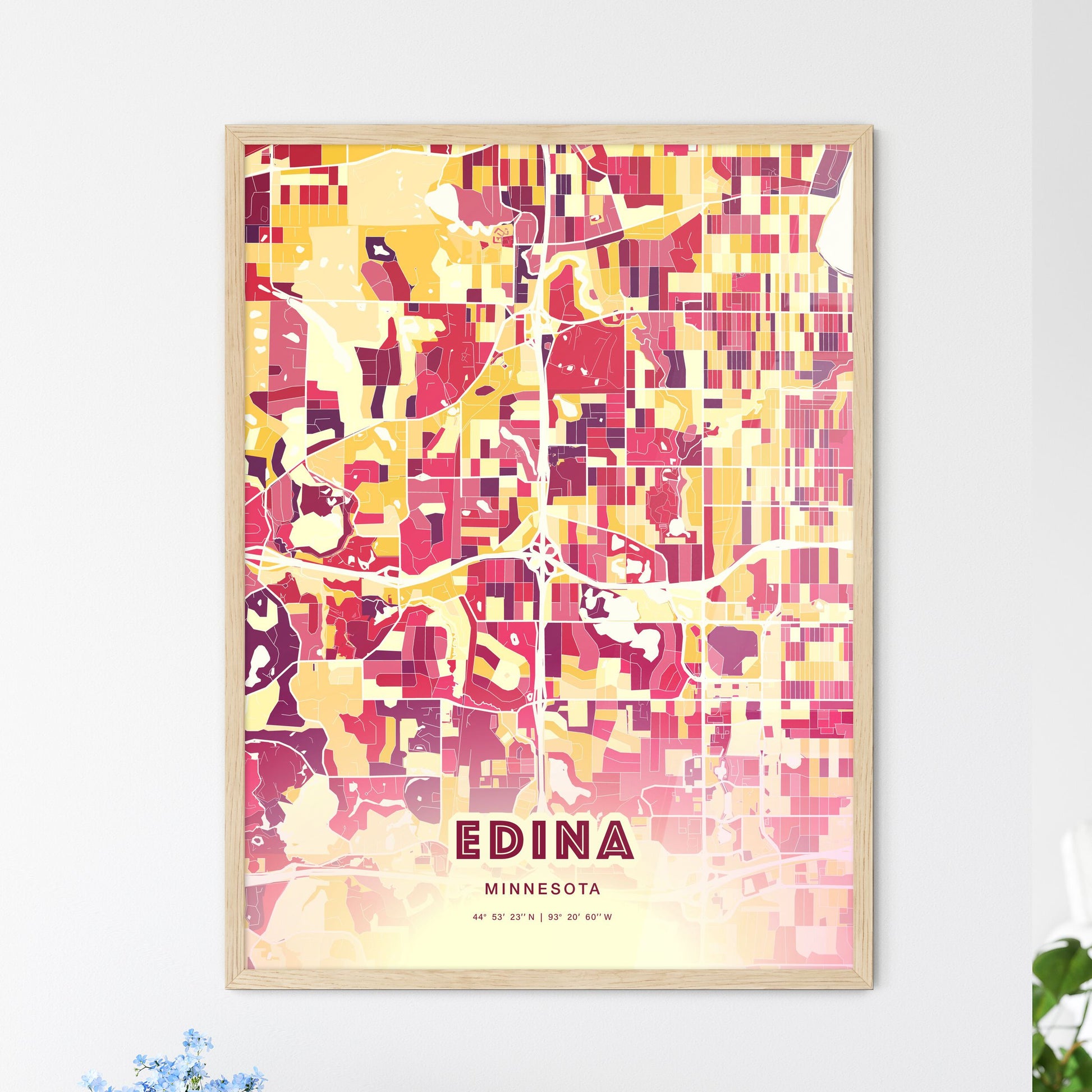 Colorful EDINA MINNESOTA Fine Art Map Hot Red