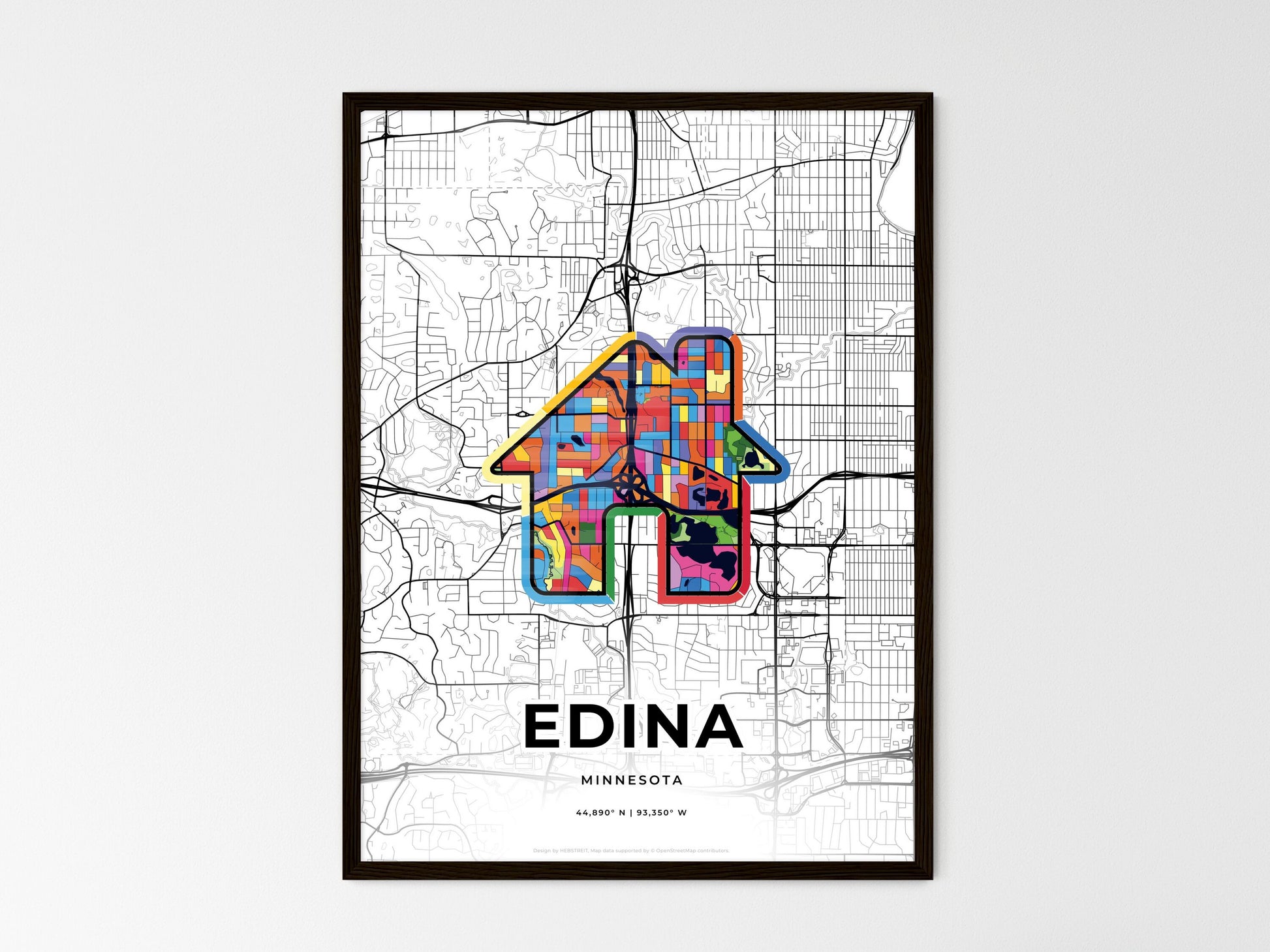 EDINA MINNESOTA minimal art map with a colorful icon. Where it all began, Couple map gift. Style 3