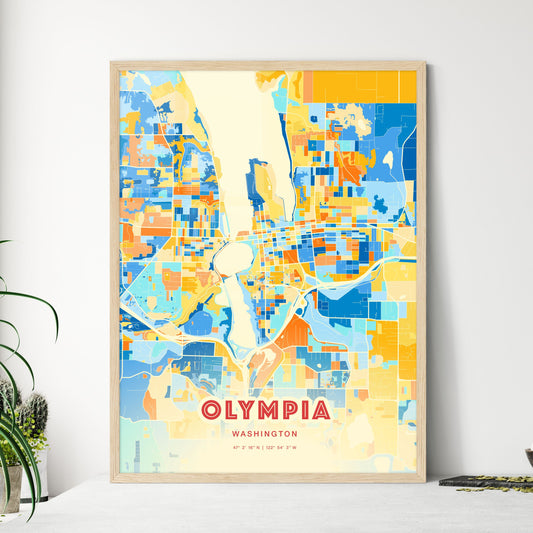 Colorful OLYMPIA WASHINGTON Fine Art Map Blue Orange