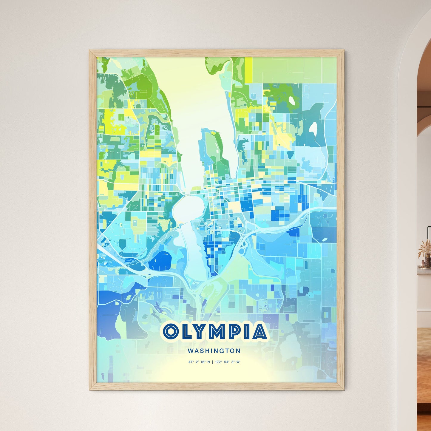 Colorful OLYMPIA WASHINGTON Fine Art Map Cool Blue