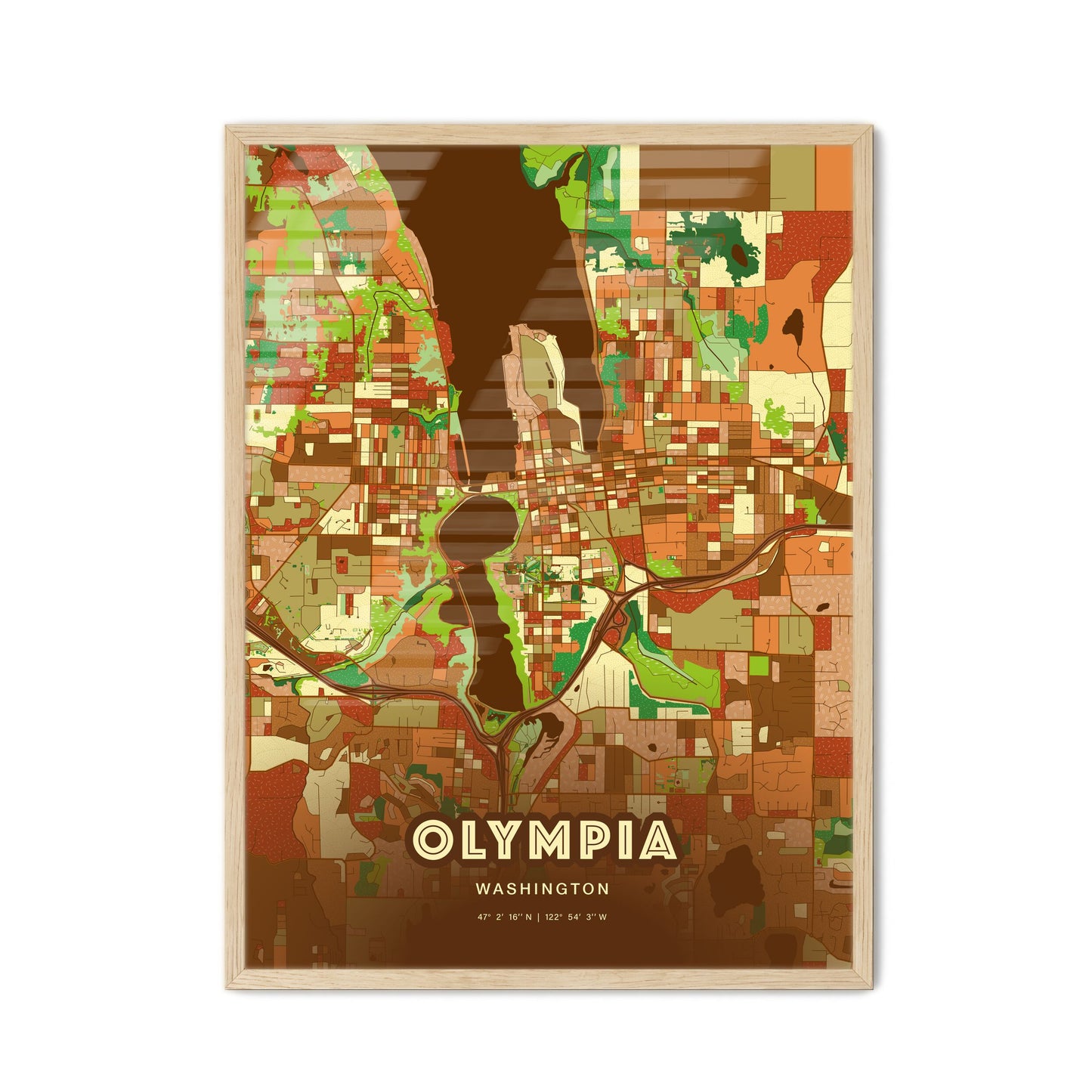 Colorful OLYMPIA WASHINGTON Fine Art Map Farmhouse