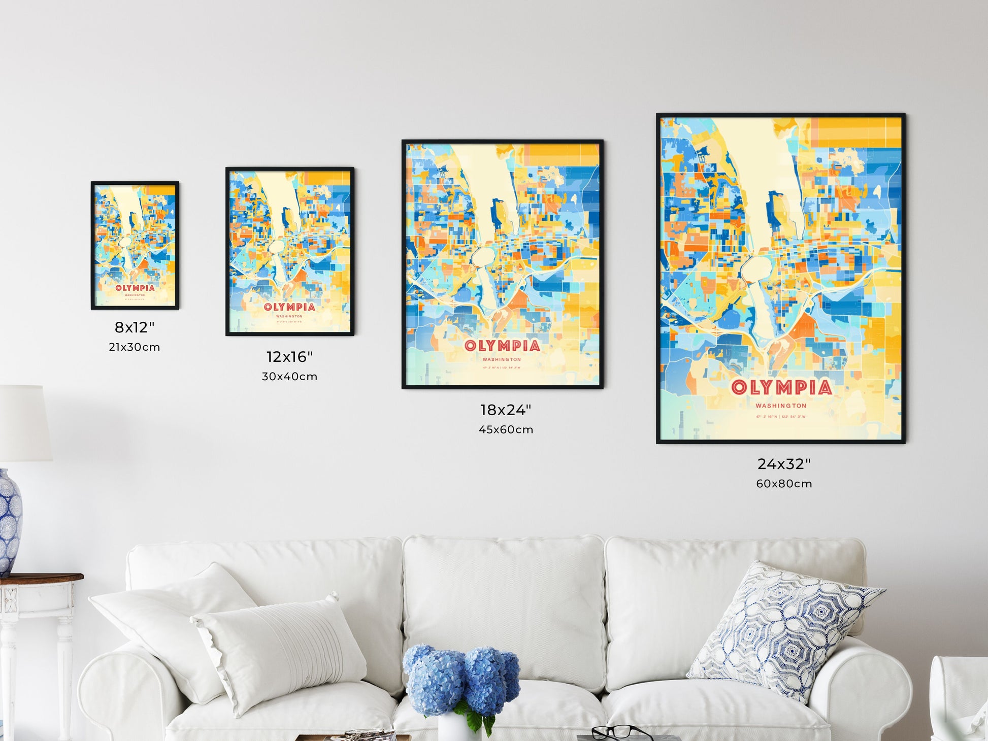 Colorful OLYMPIA WASHINGTON Fine Art Map Blue Orange