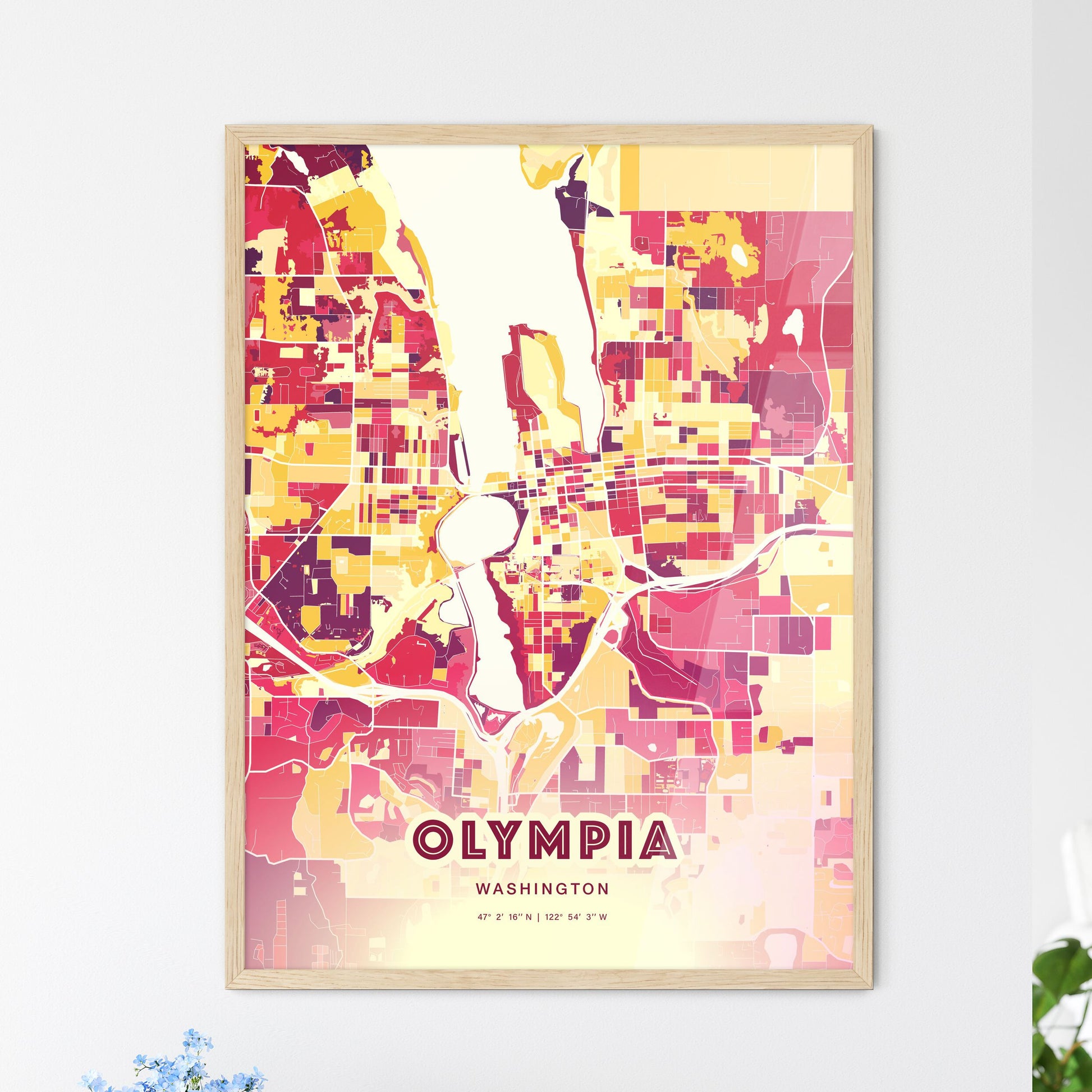 Colorful OLYMPIA WASHINGTON Fine Art Map Hot Red