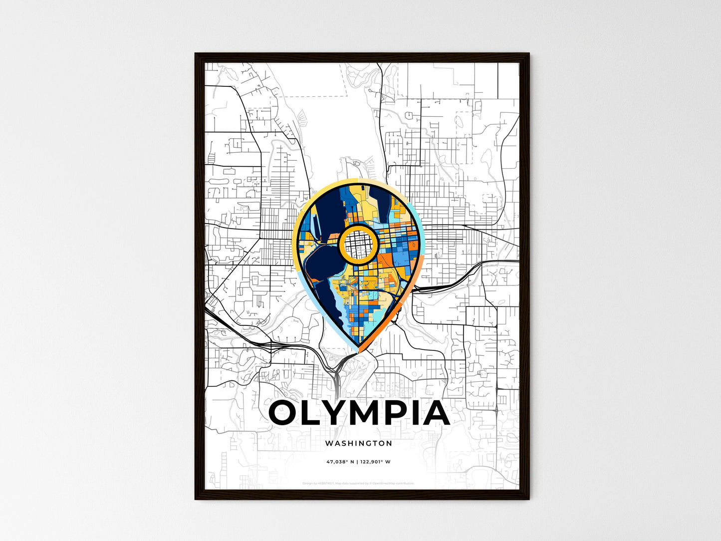 OLYMPIA WASHINGTON minimal art map with a colorful icon. Style 1