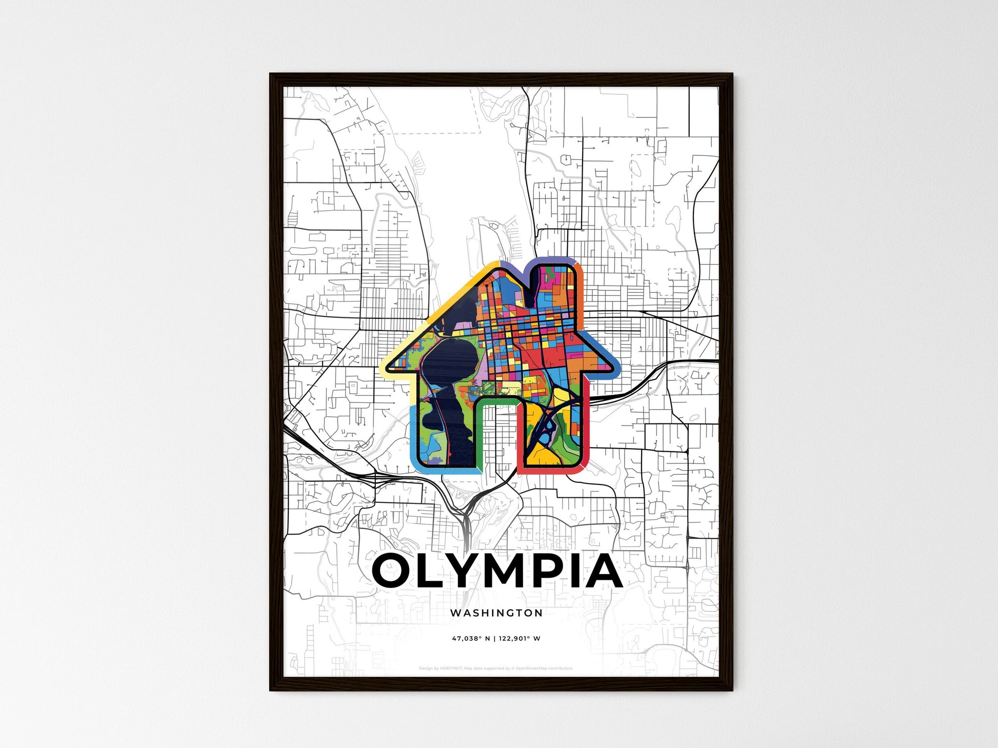 OLYMPIA WASHINGTON minimal art map with a colorful icon. Style 3