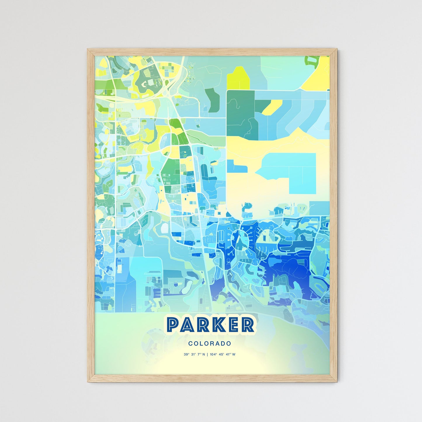 Colorful PARKER COLORADO Fine Art Map Cool Blue