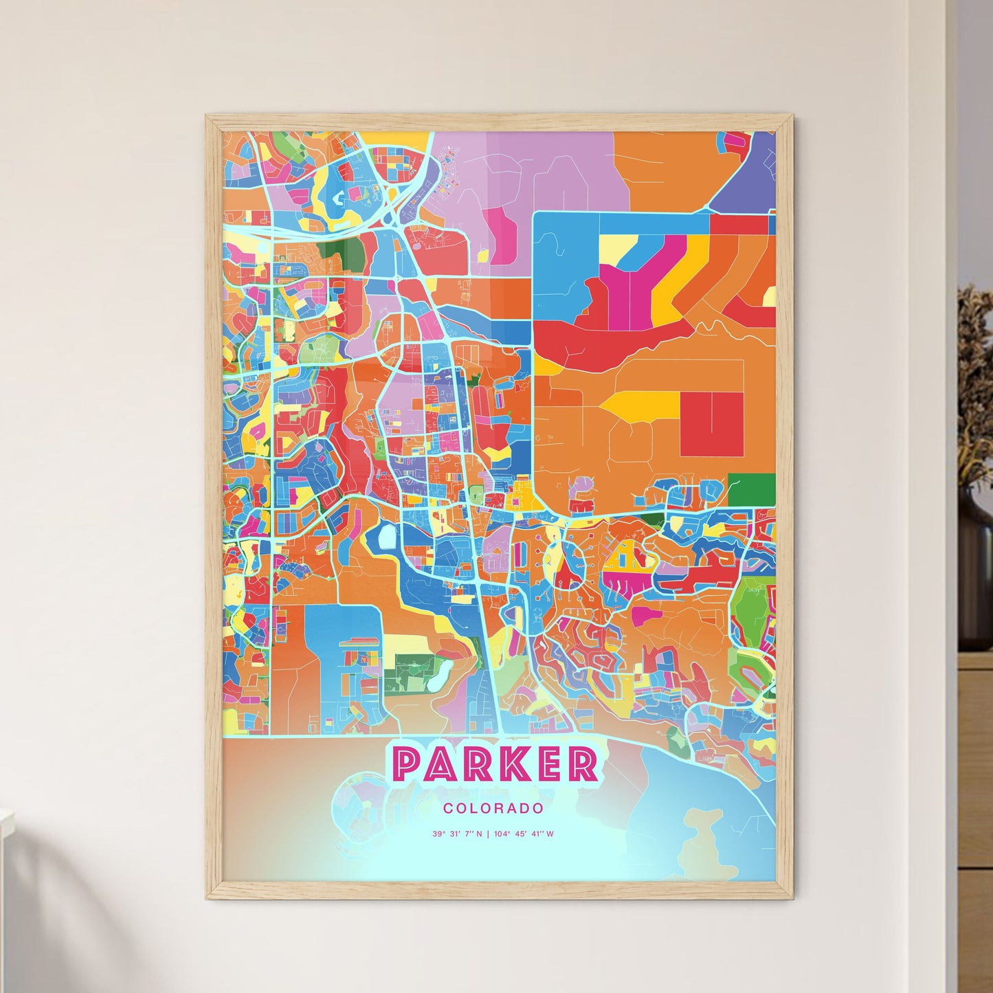 Colorful PARKER COLORADO Fine Art Map Crazy Colors