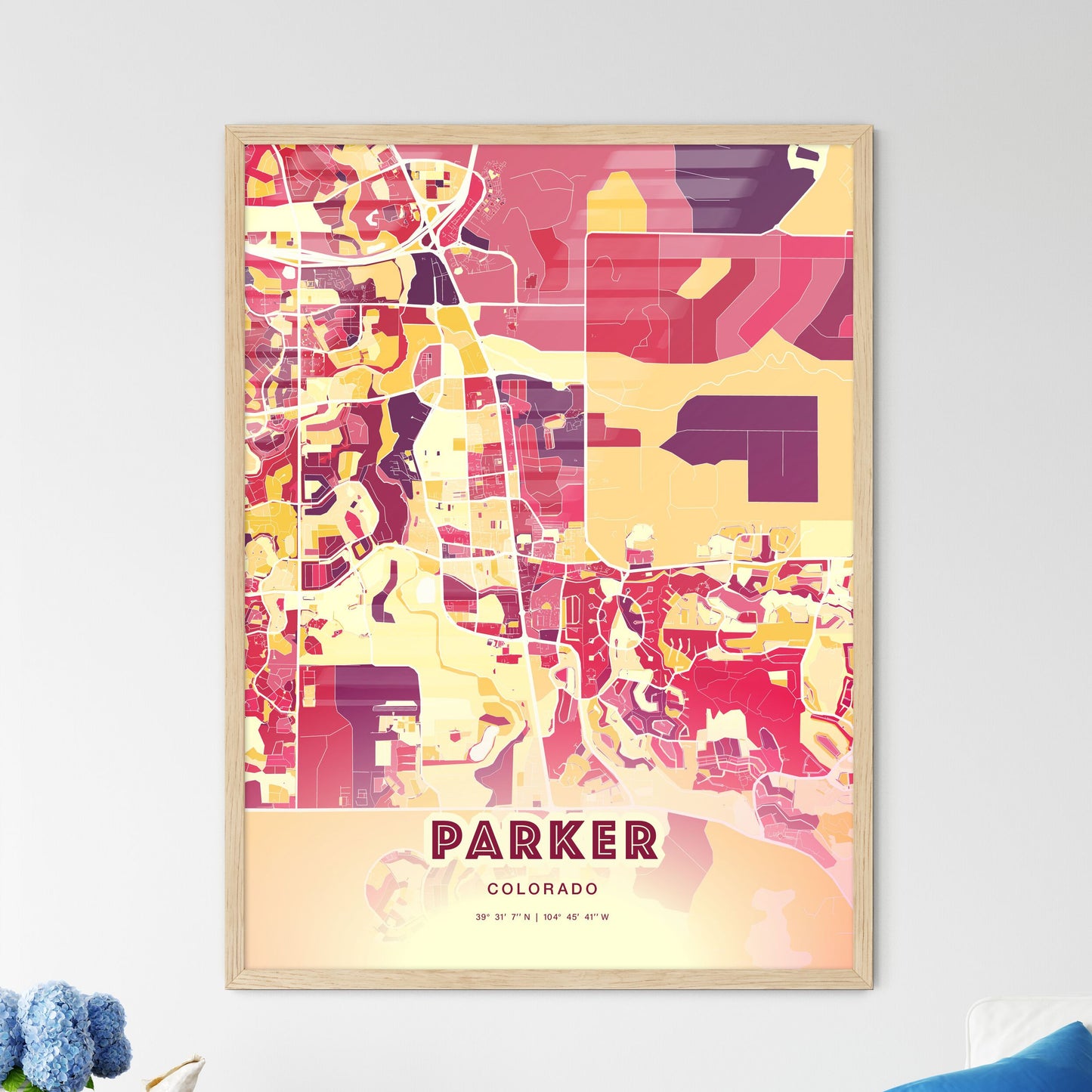 Colorful PARKER COLORADO Fine Art Map Hot Red