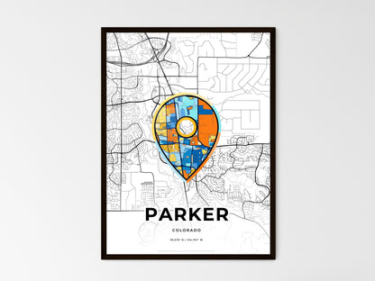 PARKER COLORADO minimal art map with a colorful icon. Style 1