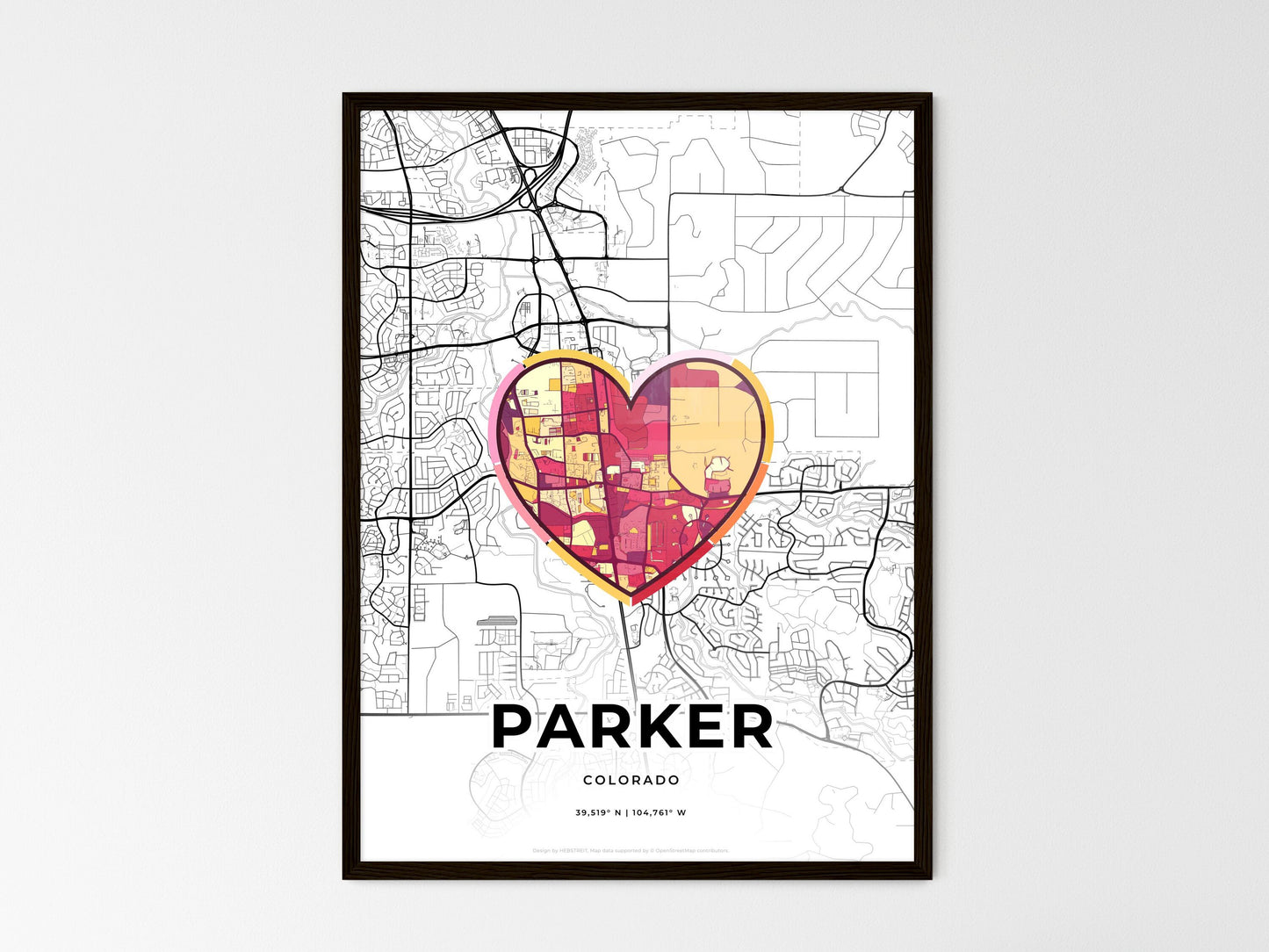 PARKER COLORADO minimal art map with a colorful icon. Style 2