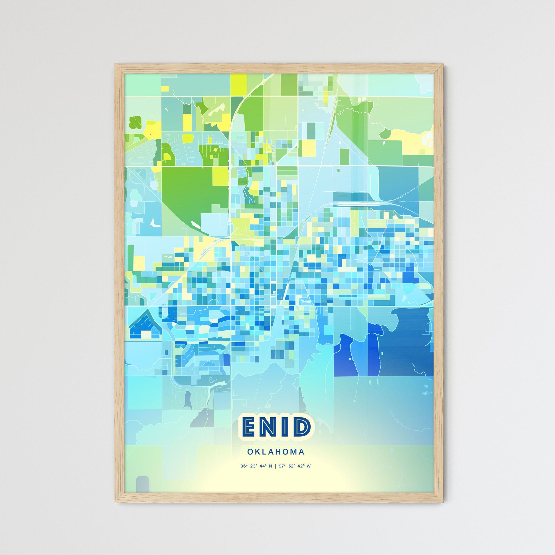 Colorful ENID OKLAHOMA Fine Art Map Cool Blue