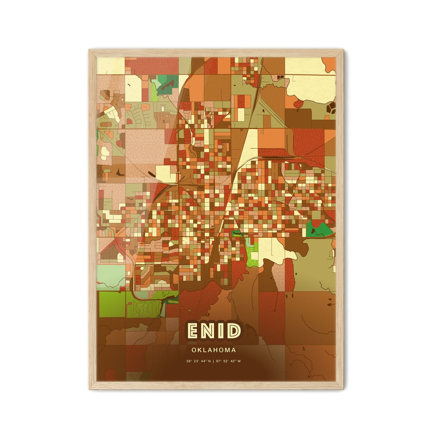 Colorful ENID OKLAHOMA Fine Art Map Farmhouse