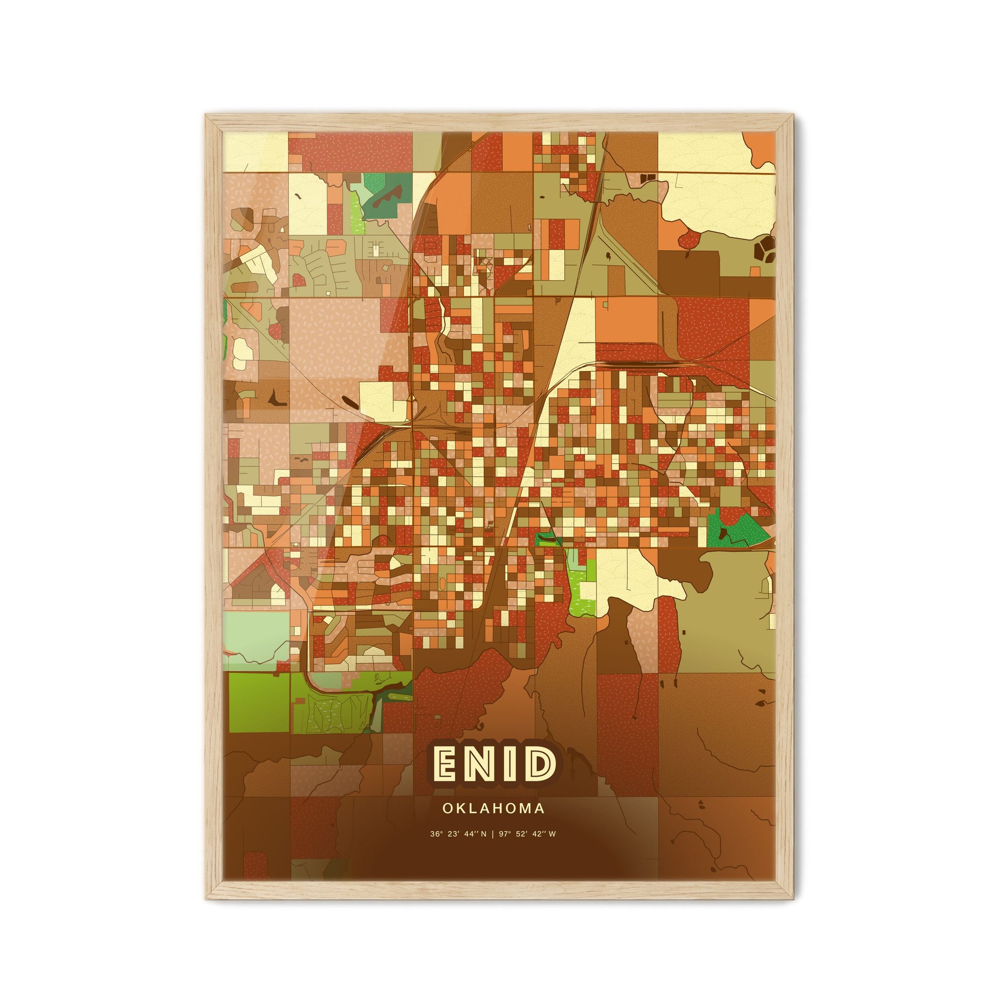 Colorful ENID OKLAHOMA Fine Art Map Farmhouse