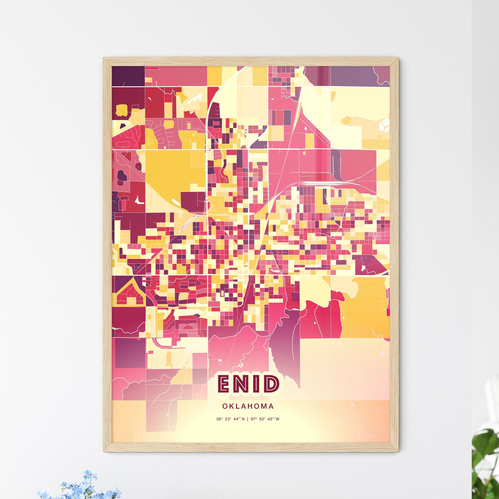 Colorful ENID OKLAHOMA Fine Art Map Hot Red